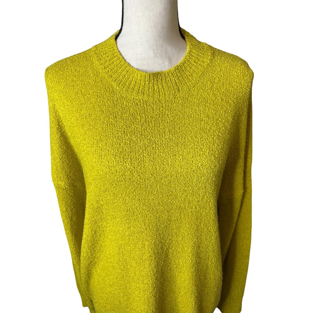 MOD REF Women Chartreuse Yellow Textured Knit Crewneck Sweater Size S/M